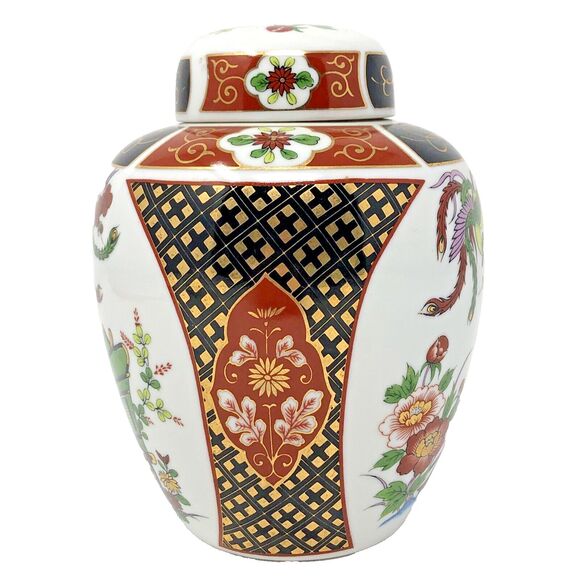 Hand Painted Imari Ginger Jar Colorful w/Gold Trim VTG Japan Porcelain Elegant - Picture 4 of 12